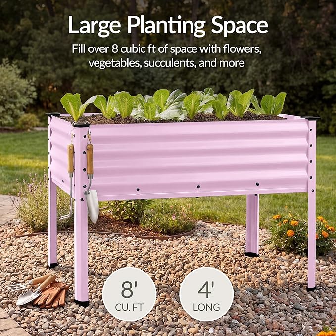 Best Choice Products 48x24x30in Galvanized Raised Garden Bed, Metal Elevated Planter Box, Vegetable Garden for Backyard, Patio, Balcony, 100% Non Toxic Materials - Pink