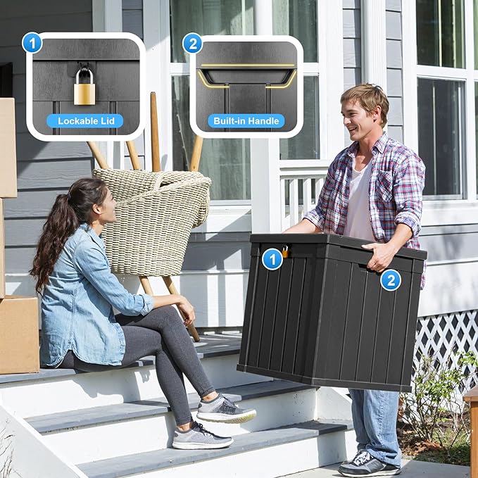 PatioZen 50 Gallon Resin Deck Box, Lockable Outdoor Storage Box for Patio Cushions Storage Furniture,Garden Tools, Pool Supplies, Weatherproof and UV Resistant (Black)