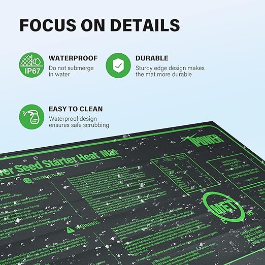 iPower GLHTMTSV1 Durable Waterproof Seedling Heat Mat Warm Hydroponic Heating Plant Germination Starting Pad, 10" x 20", Black