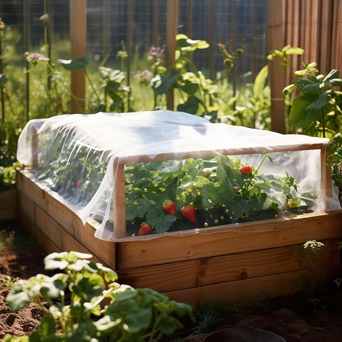 Garden Netting for Bird, Insect and Bug Cover 10x10FT 2 Pack| Multiple Size White Mesh Fabric Mosquito Net for Fruit & Vegetable Protection | Agricultural Strawberry, BlackBerry & Berry Plant Barrier