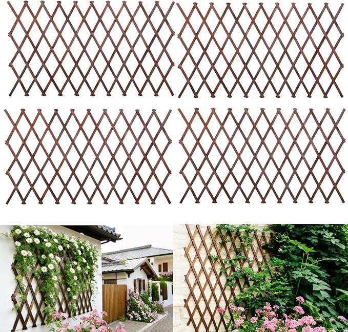 4 Pcs Expandable Garden Trellis, 38" x 89" Large Wooden Lattice Fence Wall Panel Lattice Trellis for Climbing Plants Outdoor Ivy Vine Rose Clematis for Garden Patio Room Decor (4)