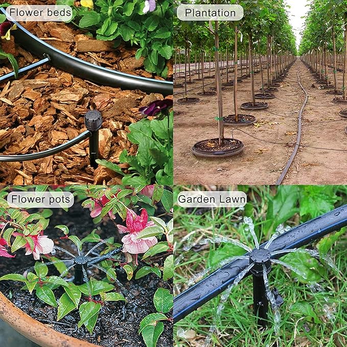 25 Pcs Drip Irrigation Emitters, Adjustable Flow 0-18 GPH Irrigation Drippers with Stake, 360 Degree Flow Sprinkler Head, Micro Sprinkler for Garden Patio Lawn Flower Bed