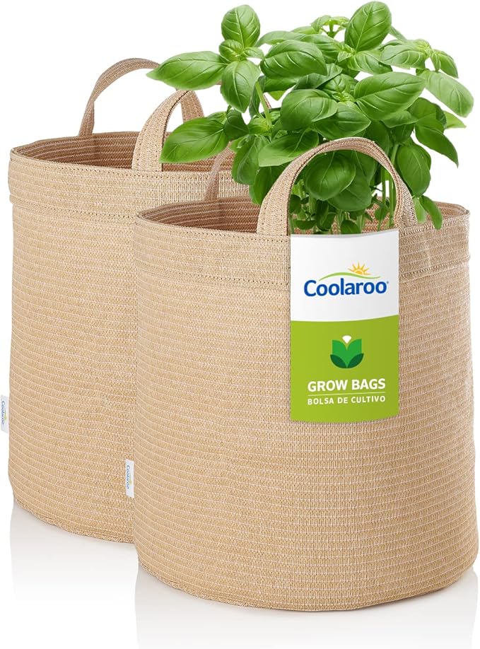 Coolaroo 2-Pack 5 Gallon Heavy Duty Plant/Vegetable/Herb/Fruit Breathable Fabric Grow Planter Pot Bags with Handles, Desert Sand