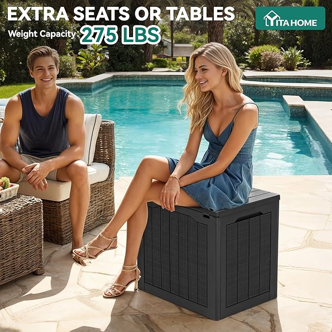 YITAHOME 32 Gallon Outdoor Storage Box, 2-Pack Water Resistant Resin Deck Box, Indoor Outdoor Lockable Storage Container for Patio, Garden, Cushions, Tools, Equipment (Dark Black)