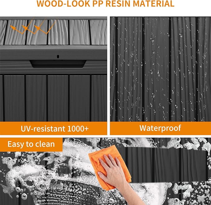 Waterproof Outdoor Storage Box, 45 Gallon Lockable Deck Box, UV-Resistant Outside Storage Bin With Hydraulic Lid For Patio Furniture, Cushion Organizer, Garden Tools, Pool Accessories, Black
