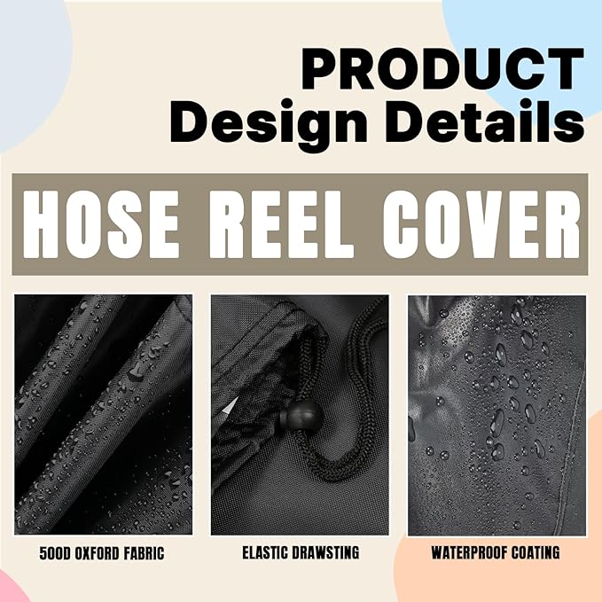 Hose Reel Cover,Waterproof Covers for Retractable Garden Hoses Reels,All Round Shield for Hose-Reel 1/2 Inch x 82FT (17.7x17.7x8.6in,Black)
