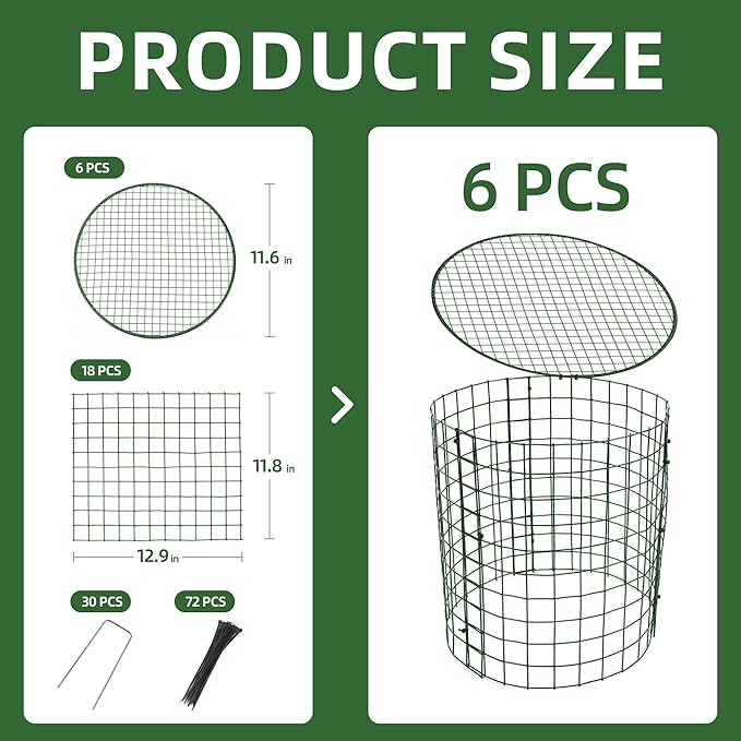 6 Sets of DIY Metal Plant Protectors from Deer, Garden Fencing Animal Barrier Size 11.8 * 12.9 inches, Mesh Plant Cage Chicken Wire Cloche for Plants with Stakes and Nylon Cables