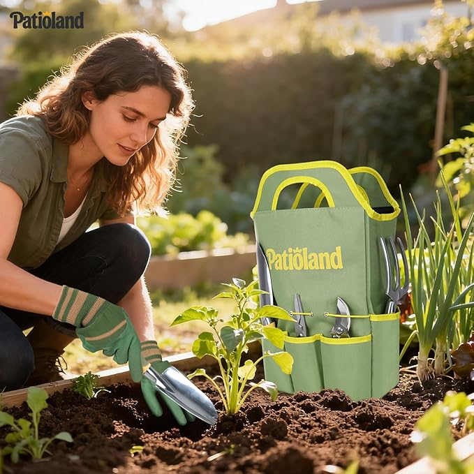 10-Piece Garden Tool Set – Green&&Orange Gardening Hand Tools with Non-Slip Handles, Heavy Duty Rust-Proof Aluminum Tools, Organizer Tote Bag, Ideal Gardening Gifts for Women & Grandma