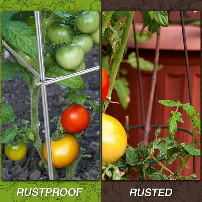 Hicarer 16 Pack Square Tomato Cage Heavy Duty Tomato Cages for Garden Vegetable Plant Trellis Stakes Plant Support Stake Tower for Climbing Vegetables Plants Flowers Fruit (11.5 x 46 Inches,Silver)