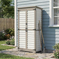 PetsCosset Outdoor Storage Cabinet with Shelves, Wood & Plastic Garden Shed, Weatherproof Outside Tool Cabinet for Patio, Backyard, Pool