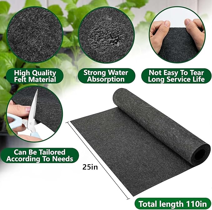 Adnee 110 x 25 Inch Automatic Plant Watering Mat, 3mm Thick Self Watering Capillary Mat, Felt Plant Water Wicking Mat for Seed Sprouting Hydroponics Potted Plants