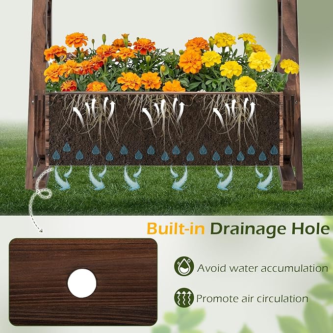 HAPPYGRILL 2-Tier Raised Garden Bed, Rustic Wood Wagon Planter Box with Drainage Holes & Semi-Wheels for Vegetables Herbs, Indoor Outdoor Decorative Flower Cart Pot Stand for Patio Yard Balcony (2)