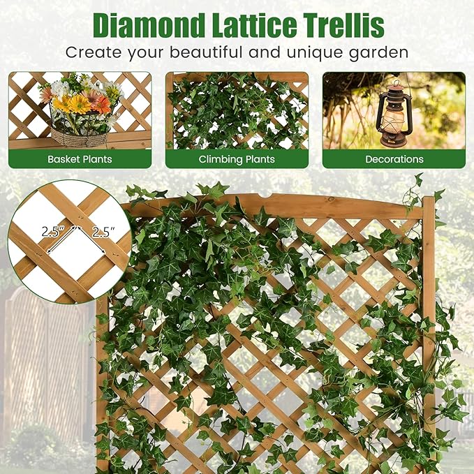 HAPPYGRILL Raised Garden Bed with Trellis, 71" Planter Raised Bed with Drainage Holes, Freestanding Garden Planter for Vine Climbing Plants, Wooden Planter Box for Yard Balcony(1, Yellow)