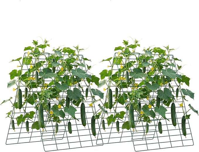 VEVOR Cucumber Trellis, 35" x 55" Foldable A-Frame Garden Trellises for Raised Bed, 4 Panels, Metal Rustproof Outdoor Climbing Plant Support with Gloves for Vine, Peas, Beans, Tomato, Flowers