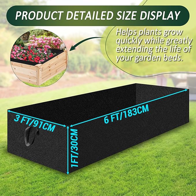 1PCS Raised Garden Bed Liner Fabric Raised Garden Bed Breathable Drainage Rectangle Grow Bags with Handles Fabric Garden Bed for Outdoor Garden Bed Holds Soil - 6ft x 3ft x 1ft
