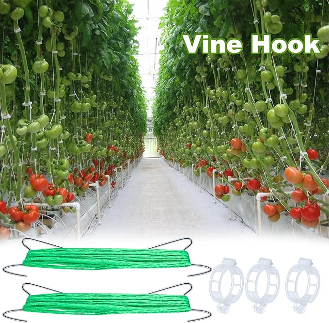 30Pcs Tomato Hooks with String, Tomato Support Hooks, Tomato Holder Hooks & Plant Support Clips with 33.3ft Twine to Prevent Tomatoes from Pinching or Falling Off