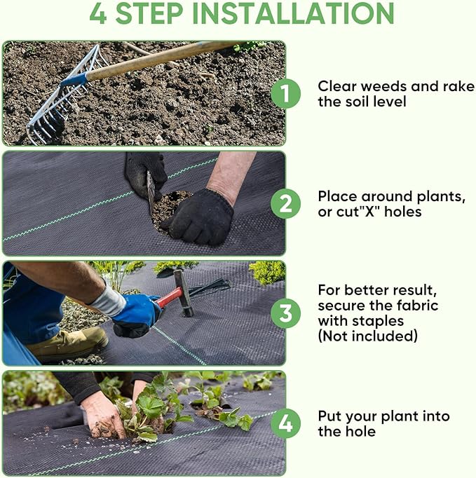 TICONN 3FTx300FT Weed Barrier Fabric Heavy Duty, 3.2Oz Landscape Fabric for Garden, Yard, Driveway, and Vegetable Cultivation (1PK)