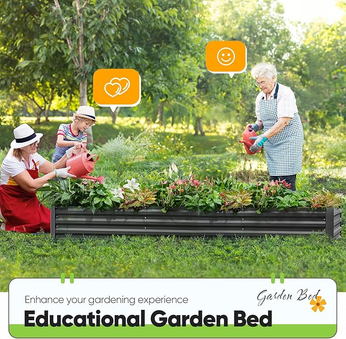 Quictent Raised Garden Bed Galvanized Raised Beds for Gardening Vegetables with Cover 8x4x1 ft Metal Planter Box Outdoor Use (Clear)