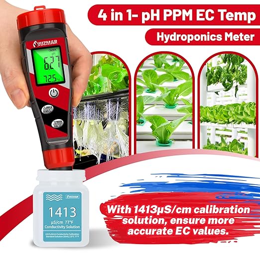 pH Meter for Water Hydroponics Supplies - pH Up and Down Tester Digital PPM Meter EC Meter Combo for Home Growers – Accurate pH Tester TDS EC Reader for Hydroponics