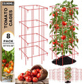 8 Pack Tomato Cages 39 Inch (H) Heavy Duty Square Tomato Cages Powder Coated Steel Plants Support Garden Trellis Stakes for Cucumber, Peas, Vegetables Climbing Plants
