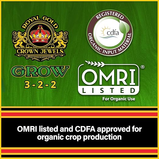 Royal Gold Crown Jewels Organic Grow 3-2-2 Dry Soluble Fertilizer, 1 lb - Best for Improving Soil Before Planting, Encouraging Vigorous Growth and Plant Feeding