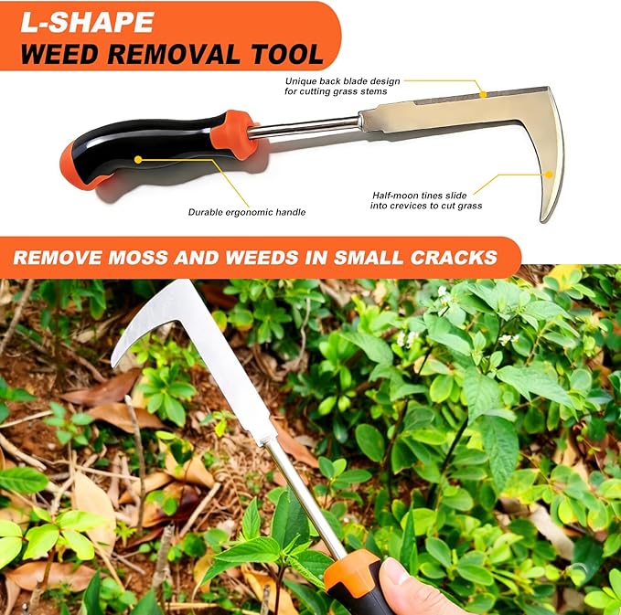 3-Piece Garden Weeder Tool Set, Rubber Grip Hand Weeder, 4-Tine Uprooting Puller & Crevice Weeder, Portable Weeding Artifact for Backyard, Vegetable Garden & Farm