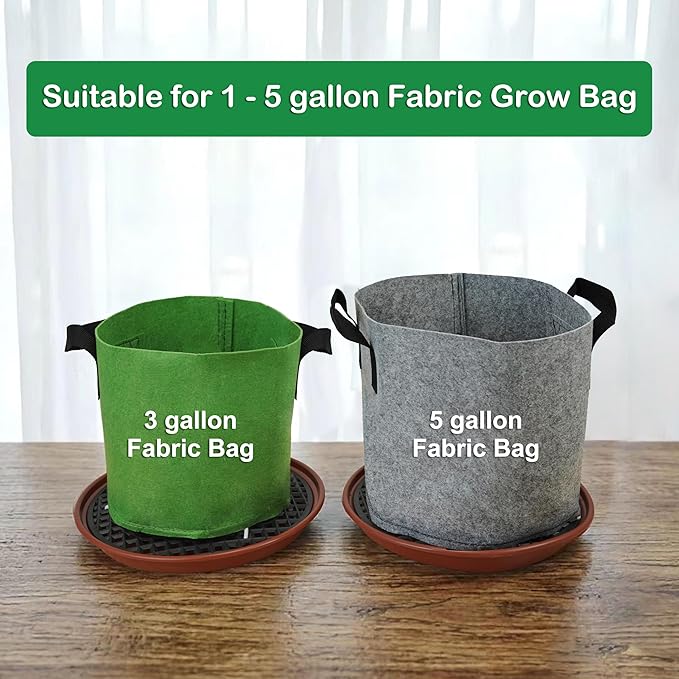 4 Pack 12.6 inch Self Watering Base for 1-5 Gallon Fabric Pot, Automatic Watering Tray System for Non-woven Grow Bag, Plastic Elevated Plant Flower Saucer Stand Growth Tent Greenhouse Indoor Outdoor