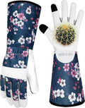 Leather Long Gardening Gloves for Women Thorn Proof Garden Gloves Yard Working Gloves
