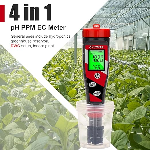 Digital pH Meter pH TDS EC Meter for Hydroponic Solution pH and EC Meter with LCD Display TDS Water Tester pH PPM Meter for DWC Setup Aeroponic