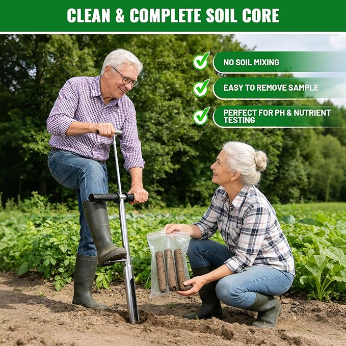 20 Inch Soil Sampler Probe, Stainless Steel Soil Core Sampling Tool with T-Handle, Heavy Duty Soil Probe for Lawn, Garden, Farm & Soil Testing