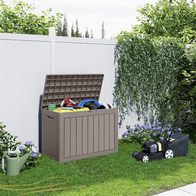 50 Gallon Resin Deck Box Outdoor Storage Box Waterproof for Patio Furniture,Outdoor Cushions,Garden Tools and Pool Supplies（Grey）