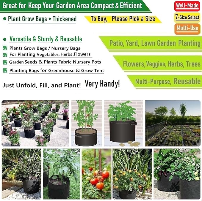 5-Pack 5 Gallon Thickened Plant Grow Bags (12x10 inch) Fabric Plant Pots for Flower Pot,Potato Tomato Planters,Herbs Veggies Planter Bag,Garden Pot,Barrel Planter,Plant Container with Gardening Gloves