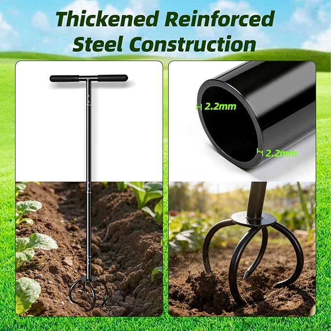 Amorest Heavy Duty Hand Tiller for Gardening, Long Handle Garden Claw Twist Tiller, Manual Soil Cultivator & Lawn Aerator for Raised Beds & Vegetable Garden – Powder-Coated Steel, Rust Resistant