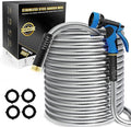 Lefree 100ft Metal Garden Hose - Heavy Duty 304 Stainless Steel Flexible Water Hose, No Kinks & Leak-Proof with Upgraded Handle, 10-Function Spray Nozzle & 4 Spare Gaskets for Yard, RV, Pet Bath