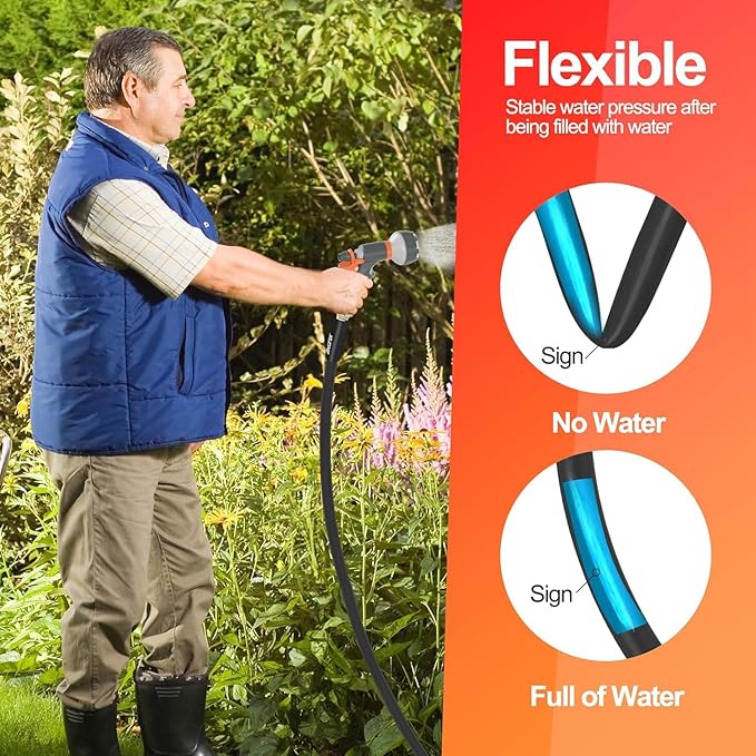 SPECILITE Garden Water Hose 50 ft x 3/4 in Heavy Duty, Flexible and Lightweight, Burst 600 psi, Kink-less Hybrid Rubber Pipe for Backyard, 3/4'' Brass Fittings, Black