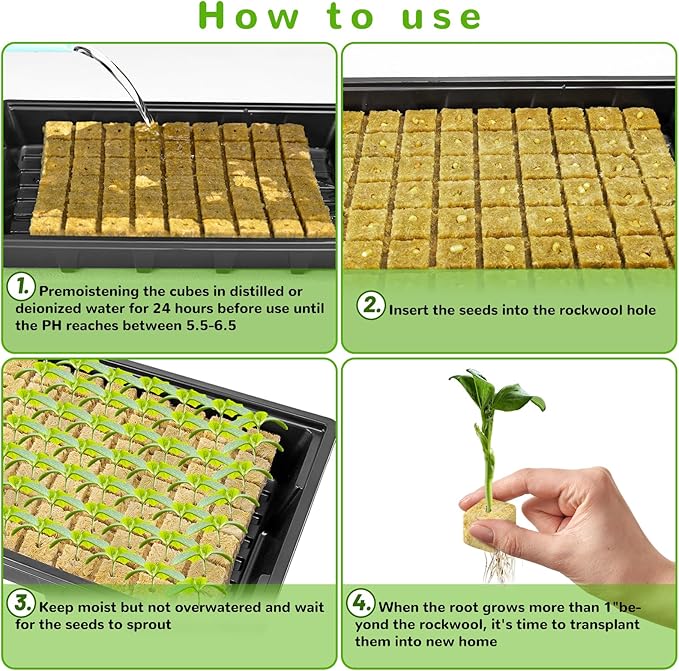 1" Rockwool Cubes for Hydroponics - 2 Sheets Garden Stonewool Grow Cubes Ideal for Clone Plant, Starting Seed, Cuttings Propagation, Total 140 Rapid Rooter Plugs and 2 Seedling Starter Trays