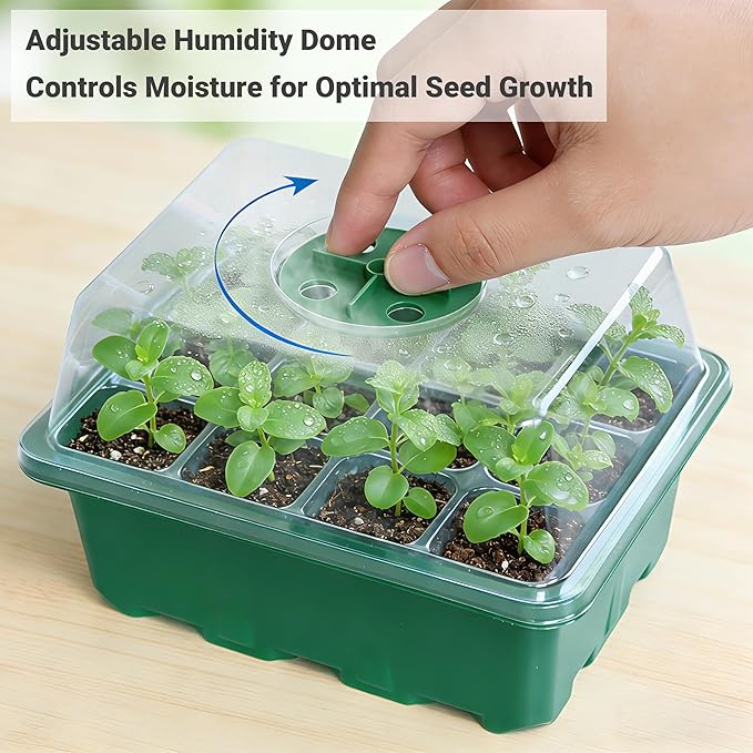 10 Pack 120 Cells Seed Starter Trays with Ventilation Holes - Reusable Seedling Starter Kit for Vegetables, Herbs, Flowers - Indoor Gardening, Plant Germination & Seed Starting (Green)