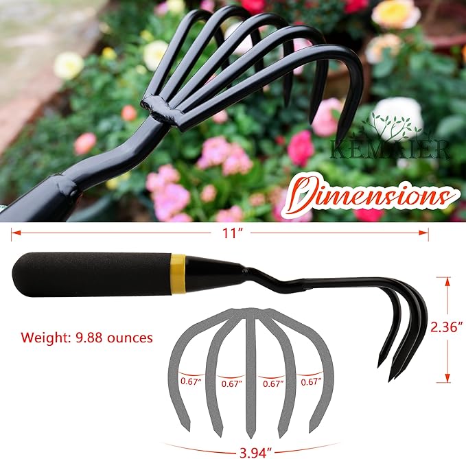 KEMAIER Heavy Duty Garden Trowel and Stainless Steel Hand Cultivator