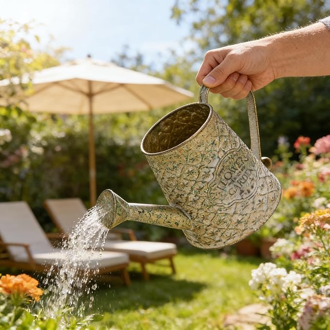 Vintage Metal Watering Can with Handle Rustic Farmhouse Watering Can Flower Pot Distressed Decorative Planter Retro Gardening Flower Bucket for Home Indoor Outdoor Garden Balcony Courtyard