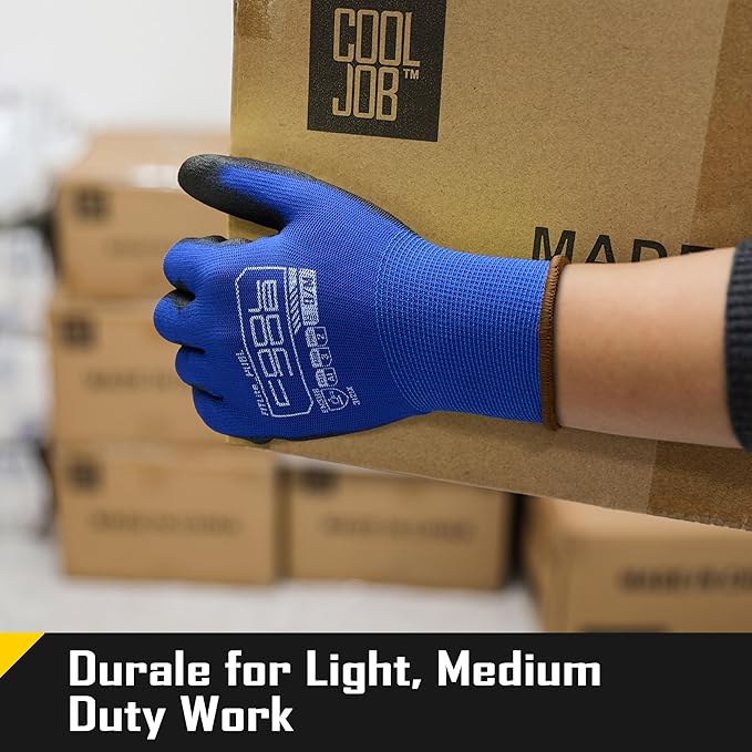 COOLJOB 60 Pairs Safety Work Gloves Pack Bulk with Grip PU Coating, 13 Gauge Seamless Knit Gloves with Polyurethane Dipped for Warehouse Working, Breathable Lightweight for Men Women, Blue Medium