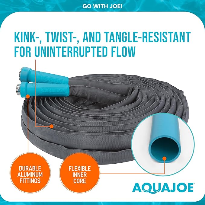 Aqua Joe AJFJH50-58-MAX Superlight FIBERJACKET Garden Hose, Kink-Resistant, 600 PSI Burst Rating, 50 Feet Long, Heavy Duty Couplings