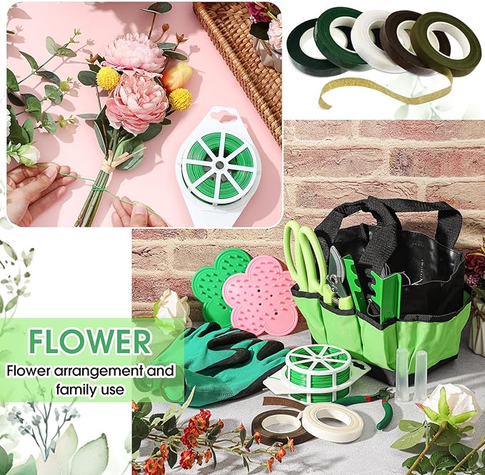 207 Pcs Flower Arrangement Supplies Florist Garden Tool Gift Kit for Women Mother's Day Include Green Tool Bag Thorn Remover Rose Stripper Outdoor Hand Tools Stem Pruning Shear Gloves Stem Wire Etc