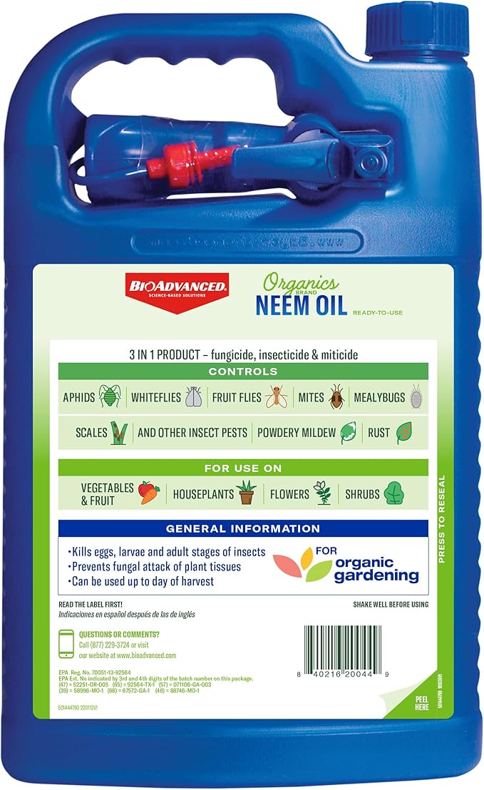 BioAdvanced Organics Brand Neem Oil, Ready-to-Use, 1 Gal