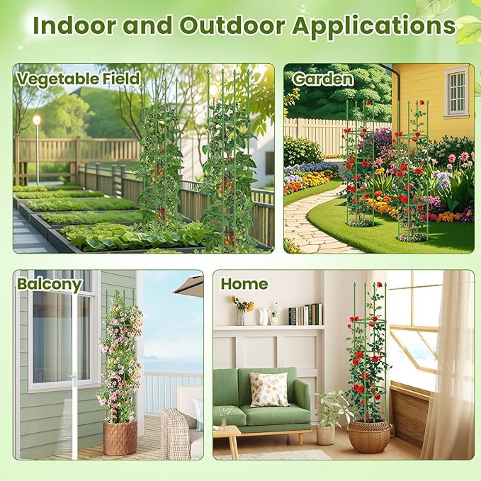 Giantex 2-Pack Tomato Cages, 57”Hx12” PE-Coated Metal Plant Cages & Supports w/Adjustable Height, 2-in-1 Round Trellis for Climbing Flower Vegetable Fruit, Potted Plant (12”Dia x 57”H (Pack of 2))