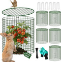 6 Pack Plant Protectors from Animals with Cover, 12" x 12" Round Metal Wire Garden Plant Cages to Keep Animals Out, Rabbit Proof Protection for Vegetables & Flowers with Stakes, Zip Ties & Gloves