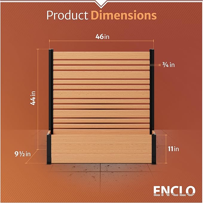44in H x 46in W x 9.5in L (1 Screen w/Planter) Freestanding Enclo Florence Privacy Fence Screen with Planter Box, Outdoor Vinyl Privacy Screen Panel for Patio & Air Conditioner, EC18006