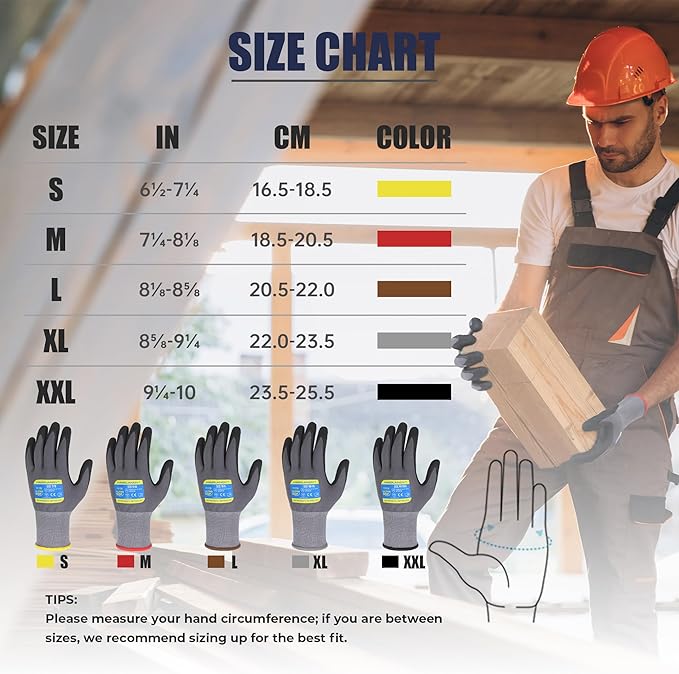 HANDLANDY 6 Pairs Safety Work Gloves with MicroFoam Nitrile Coated - Breathable Nylon Gloves with Grip for Men & Women