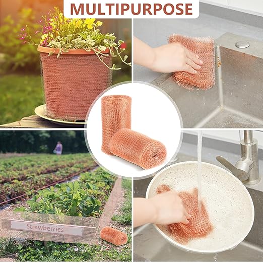 Gisafai 5" x 150 ft Copper Mesh Rodent Control Copper Wool for Slugs Rustproof DIY Hole Filler Pure Wire Mesh for Bat Snail Bird Pest Rodent Control Gap Blocker Fill Fabric Hole Blocking Gardening