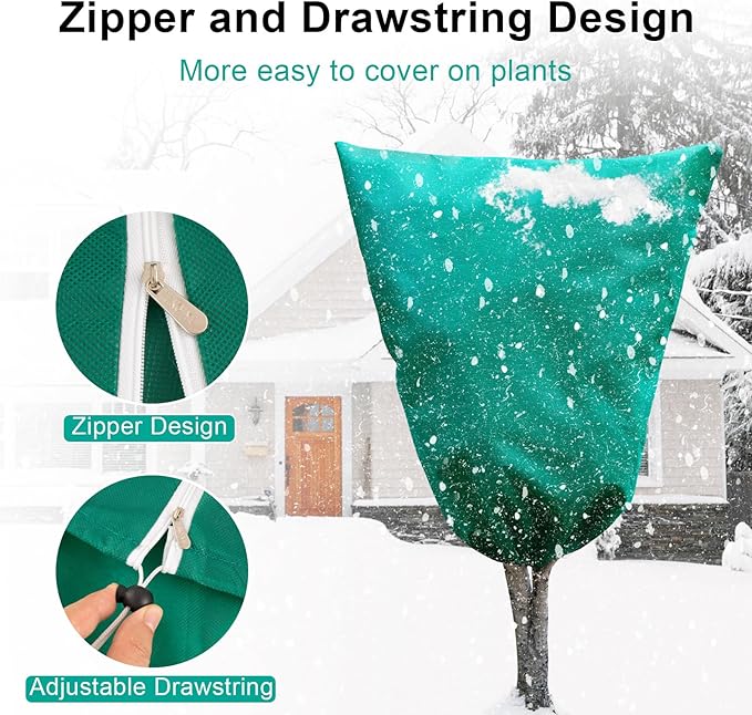 Insoma 2 Packs 2.2 oz/yd² Plant Covers Freeze Protection 31.5" W X 47.3" H, Outdoor Plants Frost Protection Covers with Zipper & Drawstring, Frost Blankets for Tree in Winter