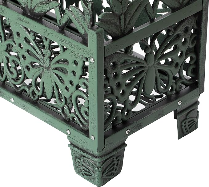 Outdoor Living Butterfly Rectangle Plant Stand, Flower Planting Pot, Antique Green